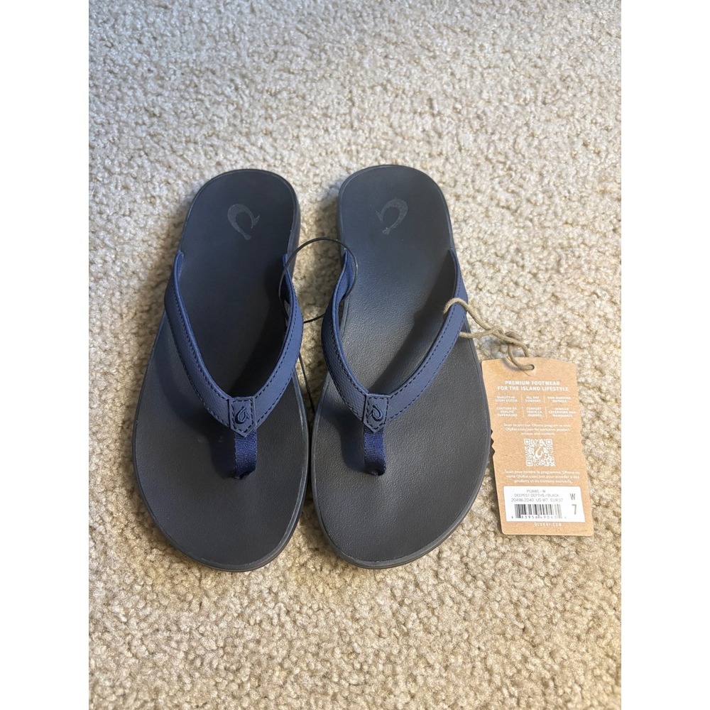 OluKai Puawe Navy/Black Women's Flip Flop Sandals Size 7
